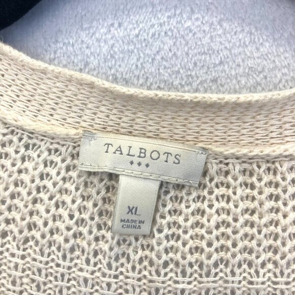 Talbots Open Front LINEN Blend Cardigan Sweater XL Ivory Beige Beach Bonfire - Picture 4 of 13
